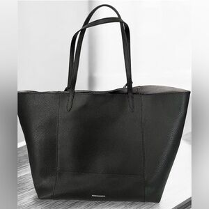 Rebecca Minkoff Women Large Tote Bag Black Open Top Pebbled Leather Logo Pockets